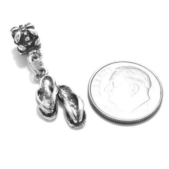 FLIP FLOPS CHARM WITH EURO BEAD. STERLING SILVER - Picture 2 of 2